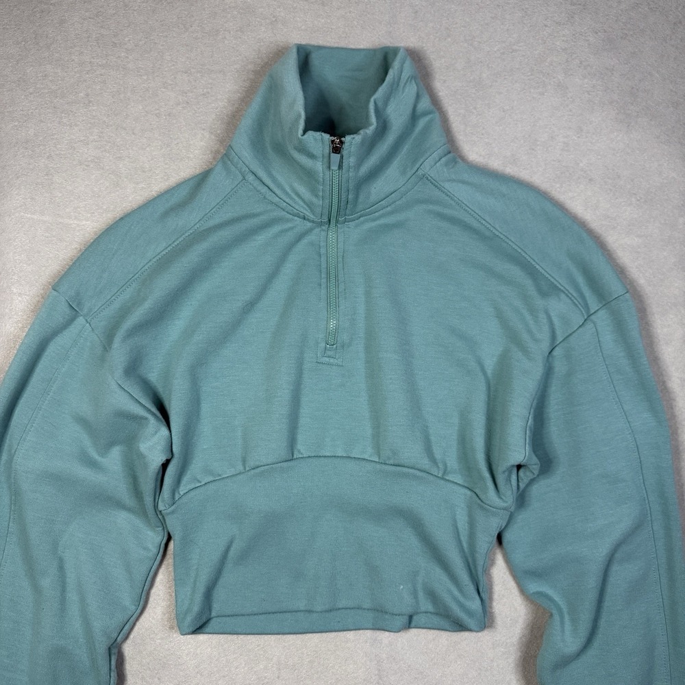 TITIN Womens Cropped Fleece Half Zip Pullover Sweatshirt Mint Green Size XS